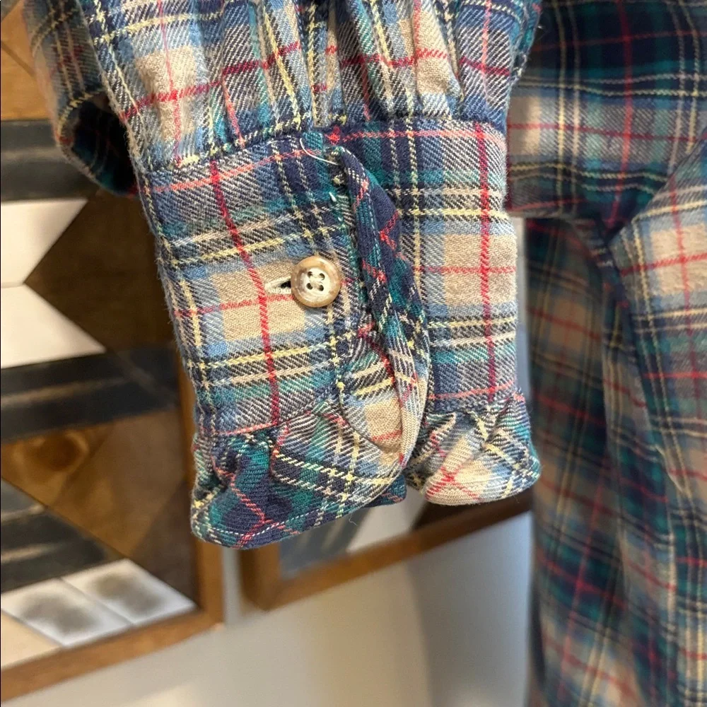 Vintage Ralph Lauren Plaid Cotton Flannel Button-Down Ruffle Blouse size 10 - Picture 8 of 11